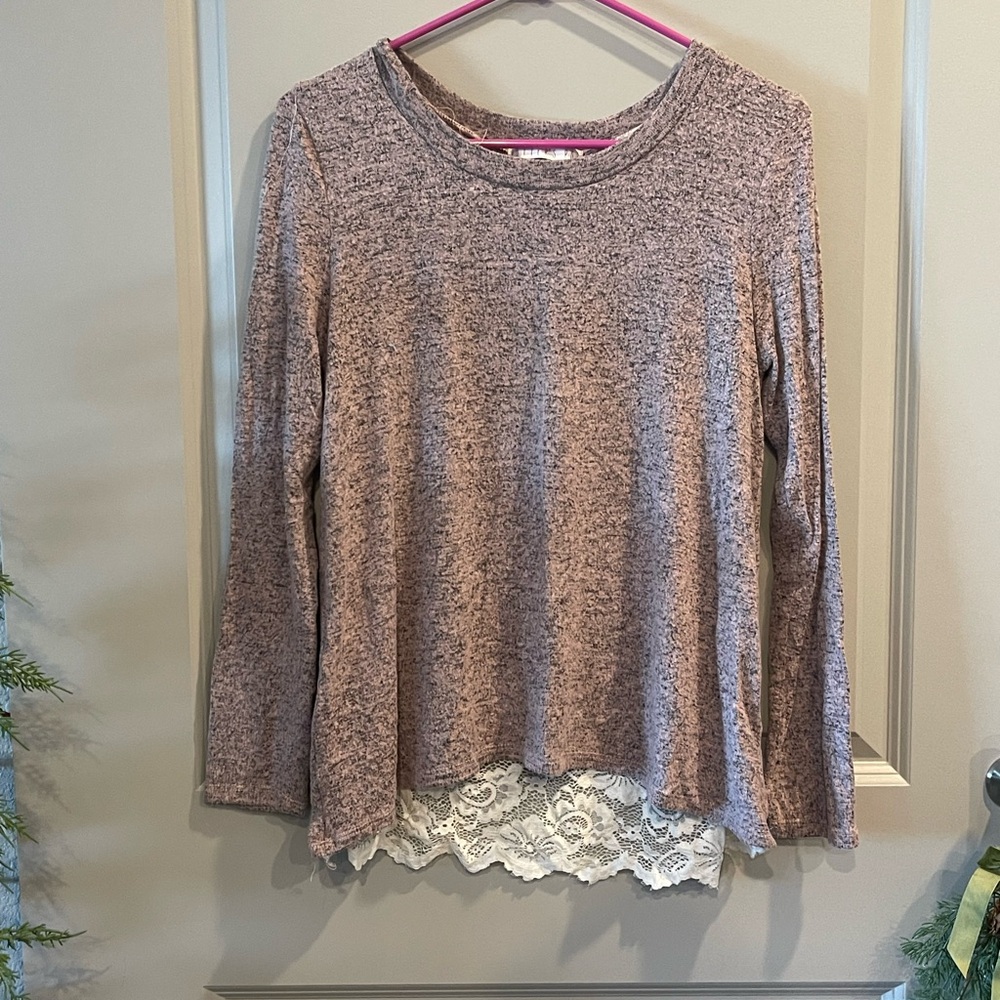 Long Sleeve Top with Lace Trim